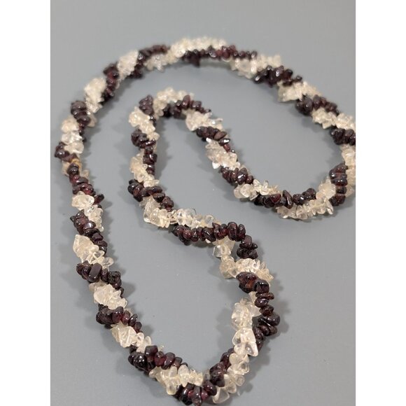 Vintage Red Garnet Clear Rock Crystal Quartz Twist Necklace 26 in - Picture 7 of 12